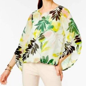 Alfani Green Leaf Print Bell Sleeve Blouse.  Size Medium